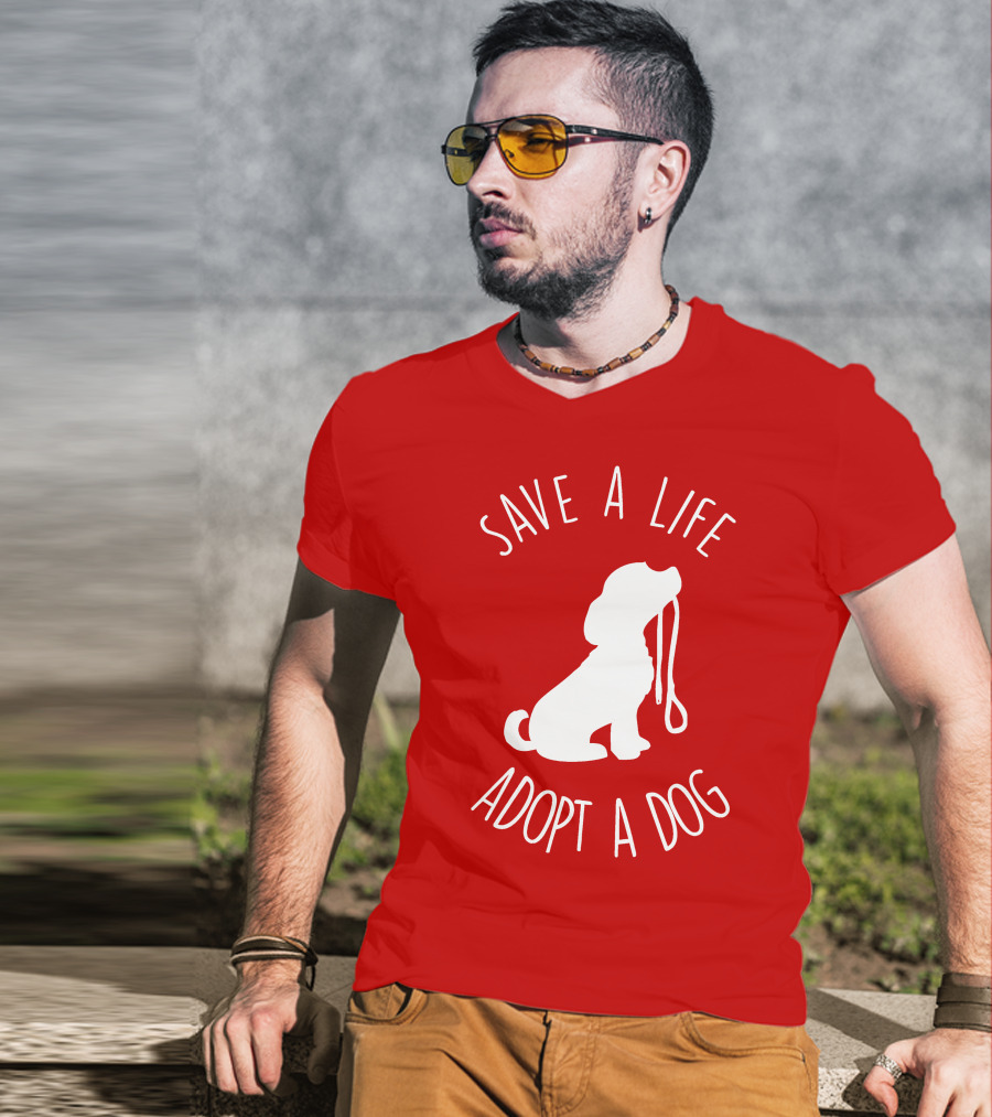 Save A Life Adopt A Dog Silhouette With Leash T-Shirt