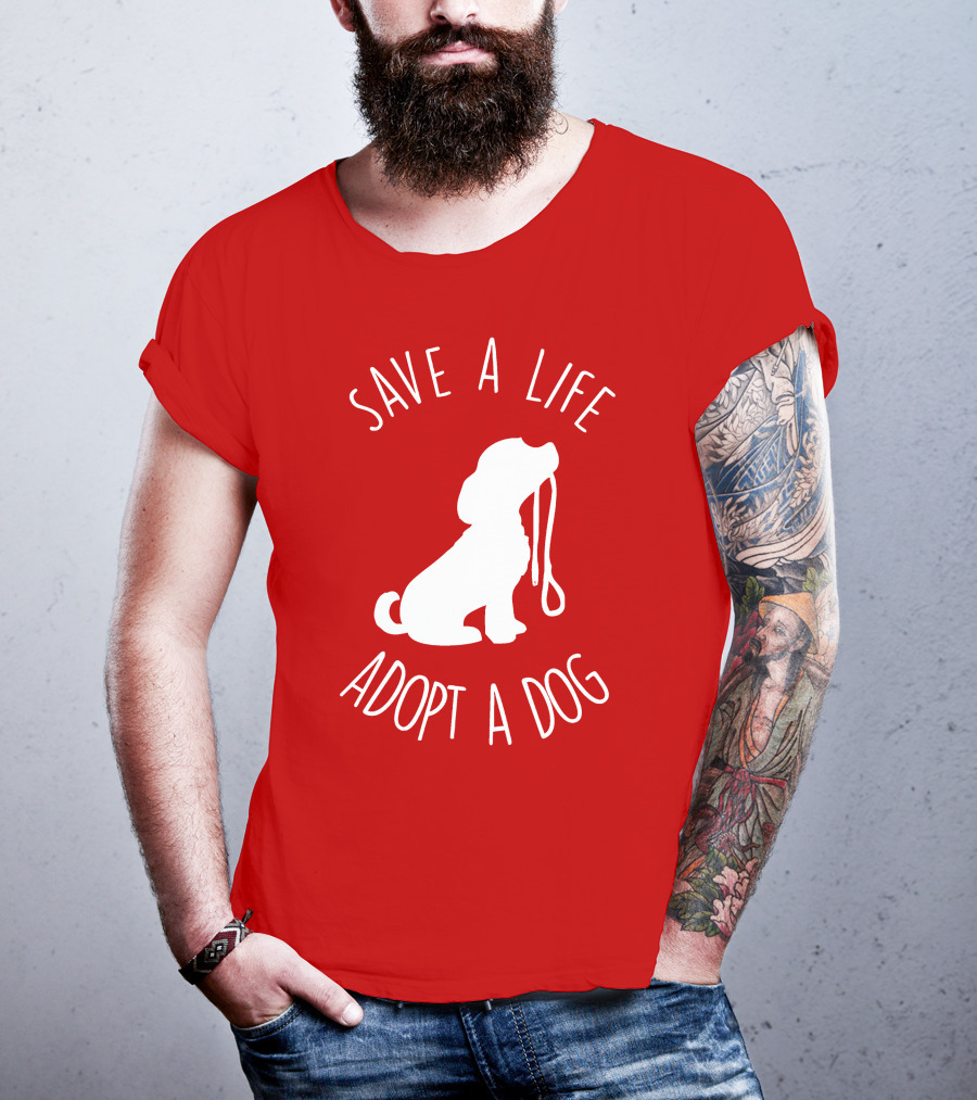 Save A Life Adopt A Dog Silhouette With Leash T-Shirt