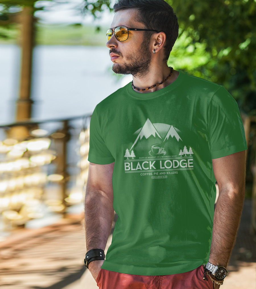 Black Lodge Coffee Pie Killers Black As Midnight On A Moonless Night Population 51201 T-Shirt