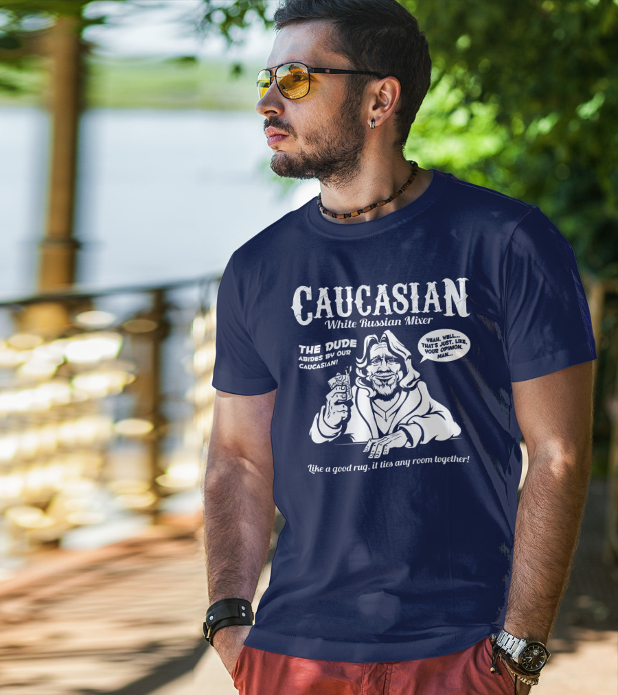 Caucasian White Russian Mixer The Dude Abides Like A Good Rug It Ties Any Room Together T-Shirt