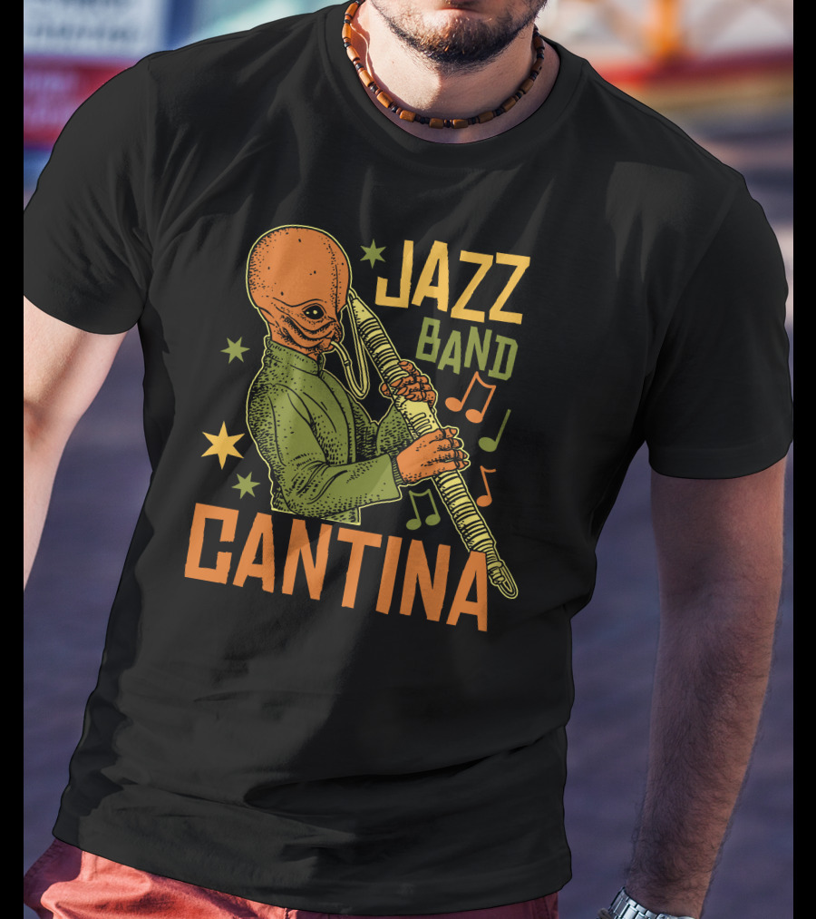 Cantina Jazz Band Musician With Instrument And Musical Notes T-Shirt