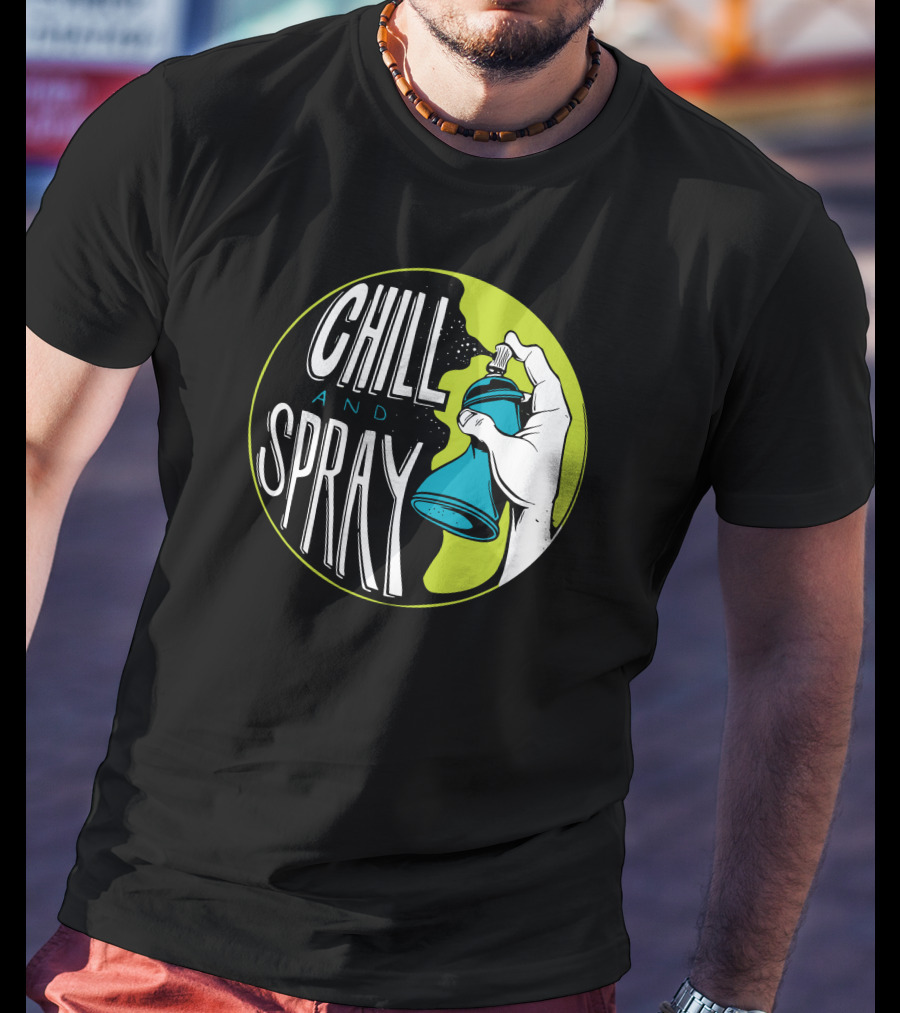 CHILL AND SPRAY Hand Holding Blue Can T-Shirt