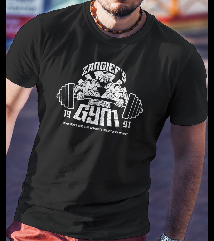 Zangief's Gym 1991 Crush Man's Head Like Sparrow's Egg Between Thighs T-Shirt