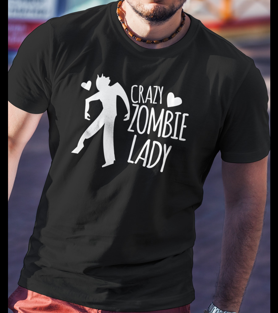 Crazy Zombie Lady With Hearts T-Shirt