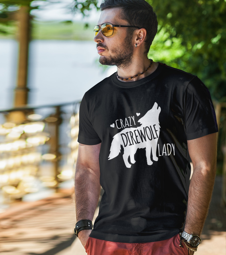 Crazy Direwolf Lady Howling Wolf Silhouette Hearts T-Shirt