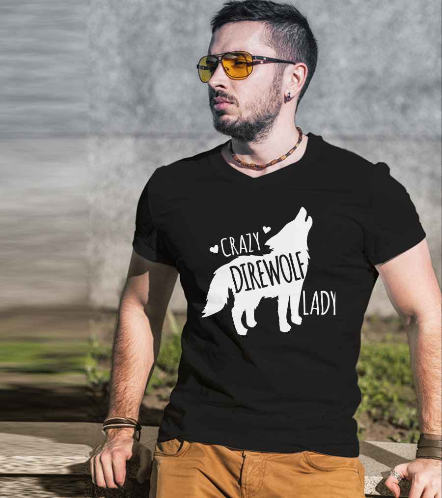 Crazy Direwolf Lady Howling Wolf Silhouette Hearts T-Shirt