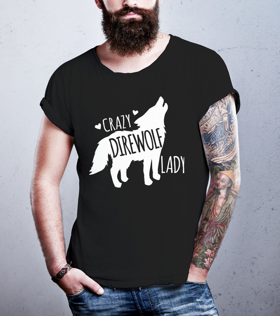 Crazy Direwolf Lady Howling Wolf Silhouette Hearts T-Shirt