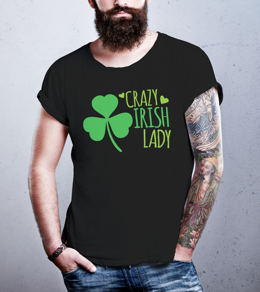 Crazy Irish Lady Shamrock Hearts T-Shirt