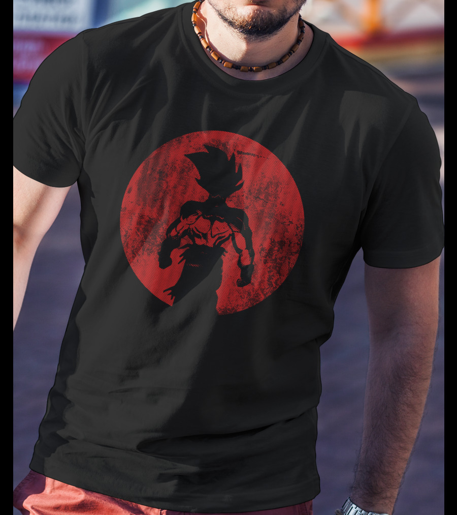 Crimson Saiyan Silhouette Against Red Moon T-Shirt