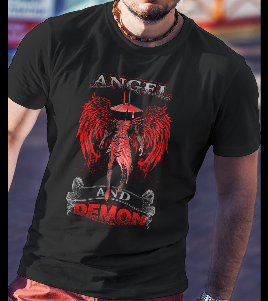 Angel And Demon Heavenly Warrior With Fiery Wings T-Shirt