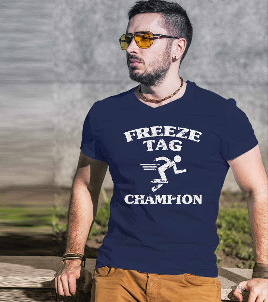 Freeze Tag Champion Retro Style Runner Vintage Text T-Shirt