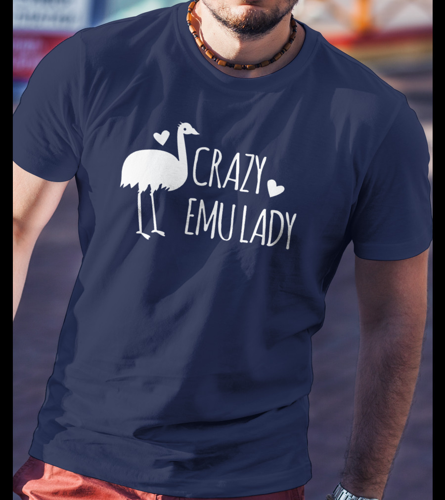 Crazy Emu Lady Emu Illustration With Hearts T-Shirt