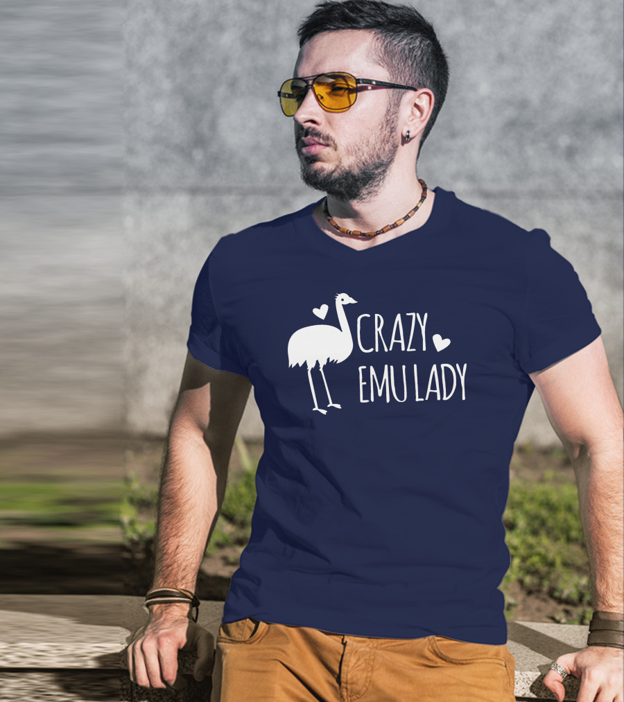 Crazy Emu Lady Emu Illustration With Hearts T-Shirt