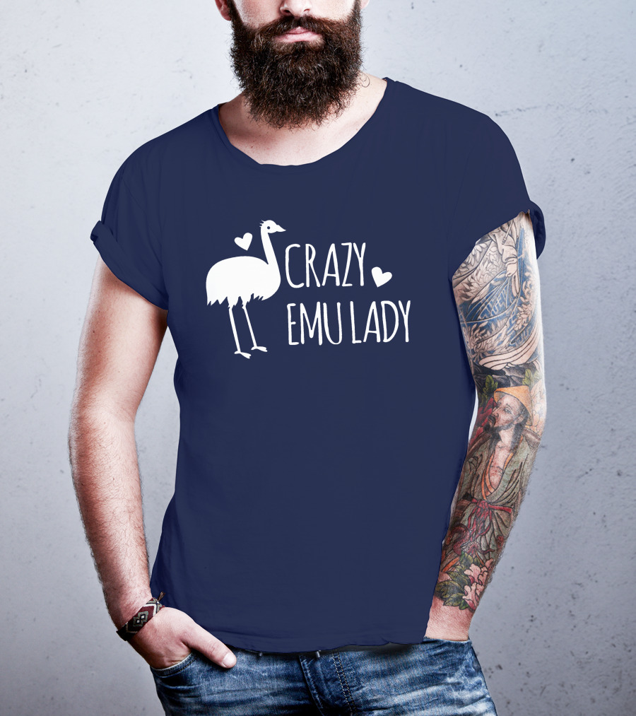 Crazy Emu Lady Emu Illustration With Hearts T-Shirt