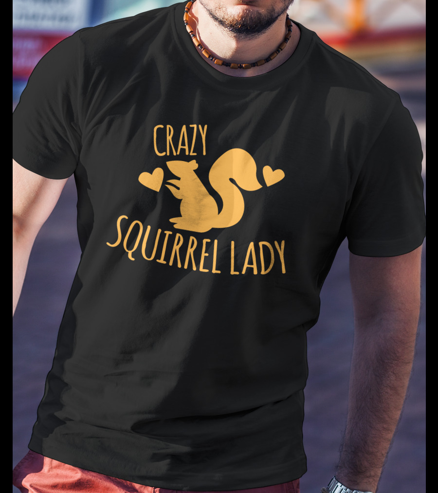CRAZY SQUIRREL LADY Heart Symbol Yellow Squirrel T-Shirt