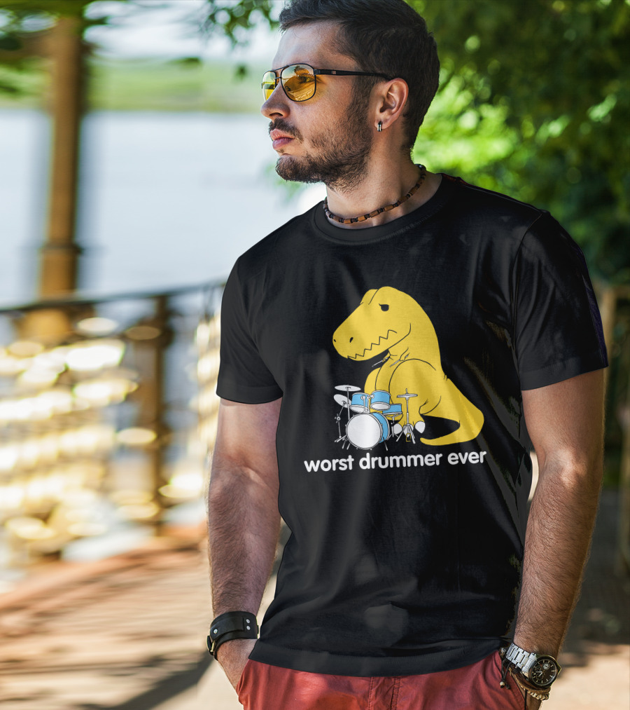 Worst Drummer Ever T-Rex With Drum Set T-Shirt