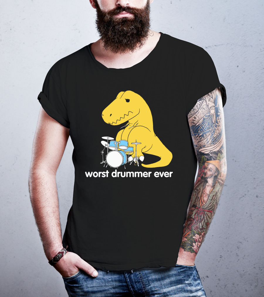 Worst Drummer Ever T-Rex With Drum Set T-Shirt