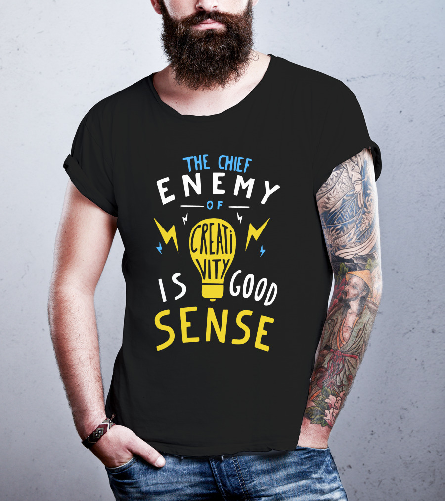 The Chief Enemy Of Creativity Is Good Sense Light Bulb Lightning T-Shirt