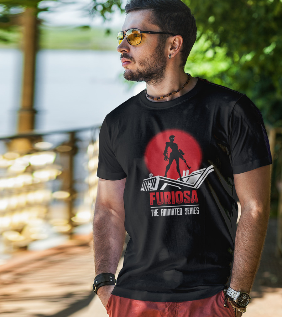 Furiosa The Animated Series Red Sun Silhouette Jeep T-Shirt