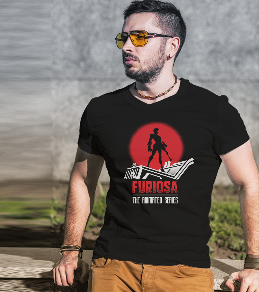 Furiosa The Animated Series Red Sun Silhouette Jeep T-Shirt