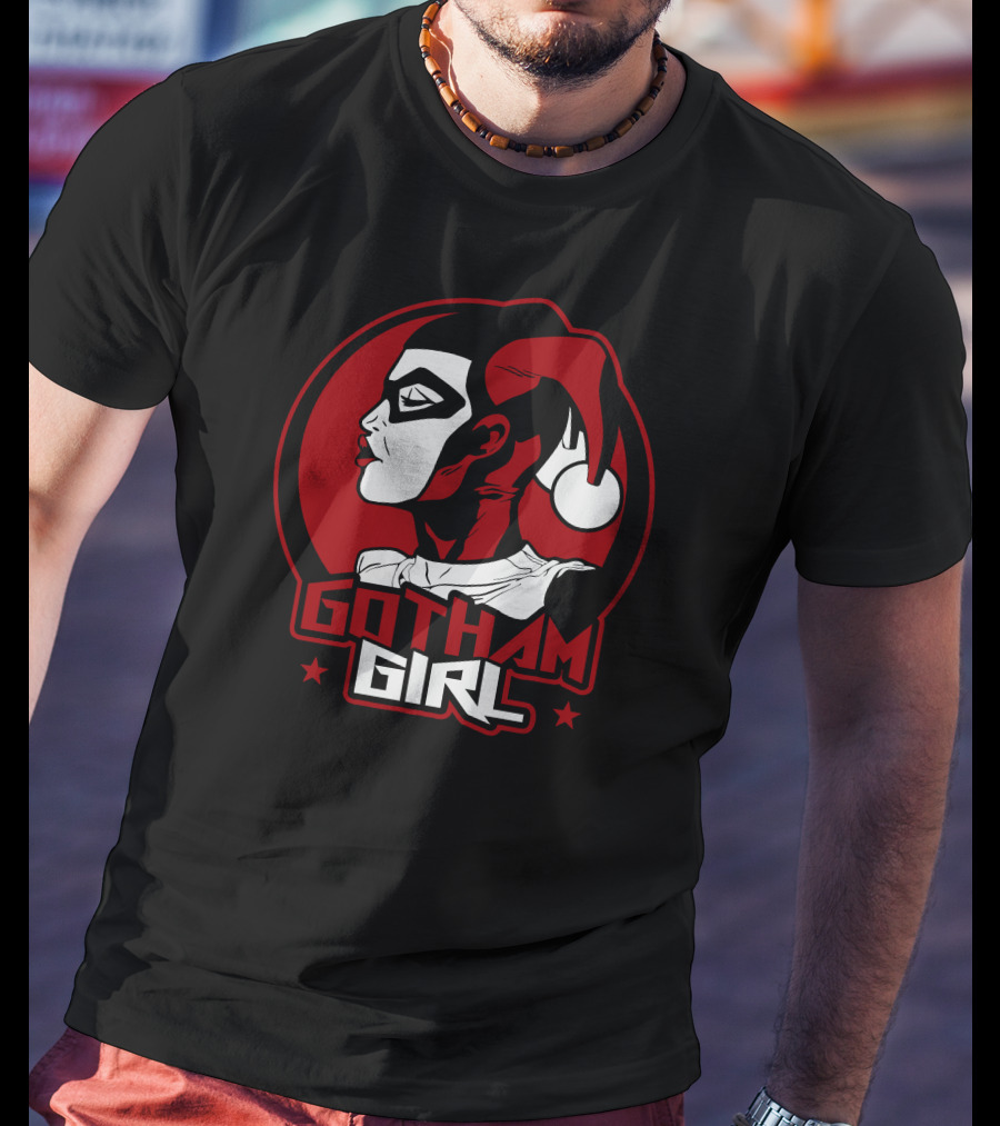 Gotham Girl Red And Black Jester Emblem T-Shirt
