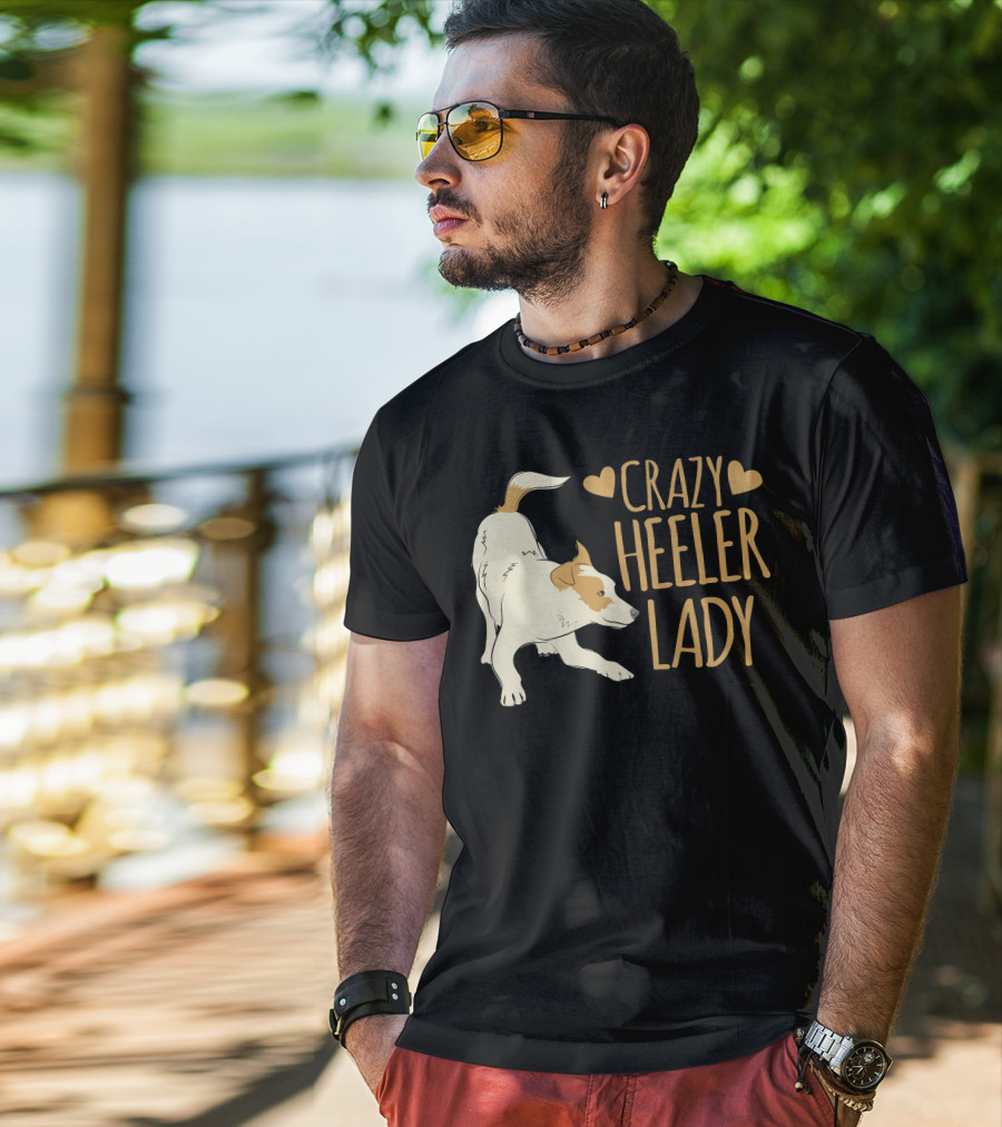 Crazy Heeler Lady With Hearts And Dog T-Shirt