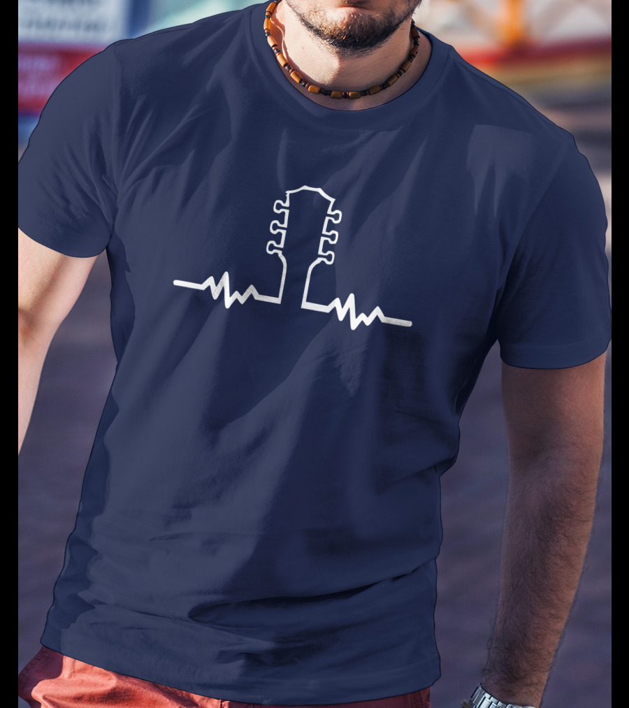 Guitar Beat Heartbeat Line Neck T-Shirt