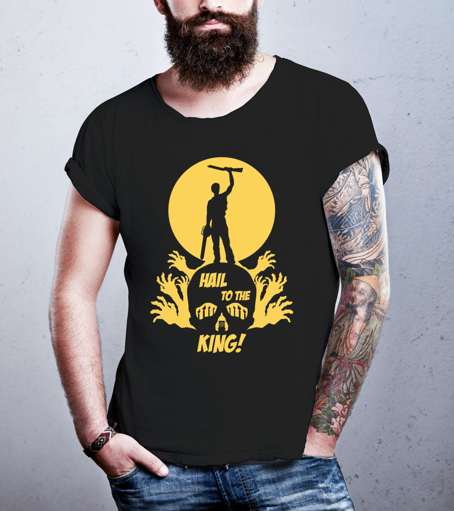 Hail To The King Skeleton Moon Chainsaw Hero With Zombie Hands T-Shirt