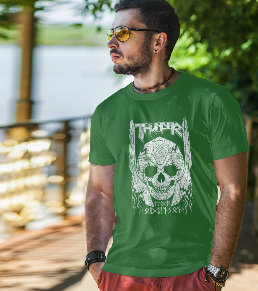 THUNDER Thor Odin Son Skull T-Shirt