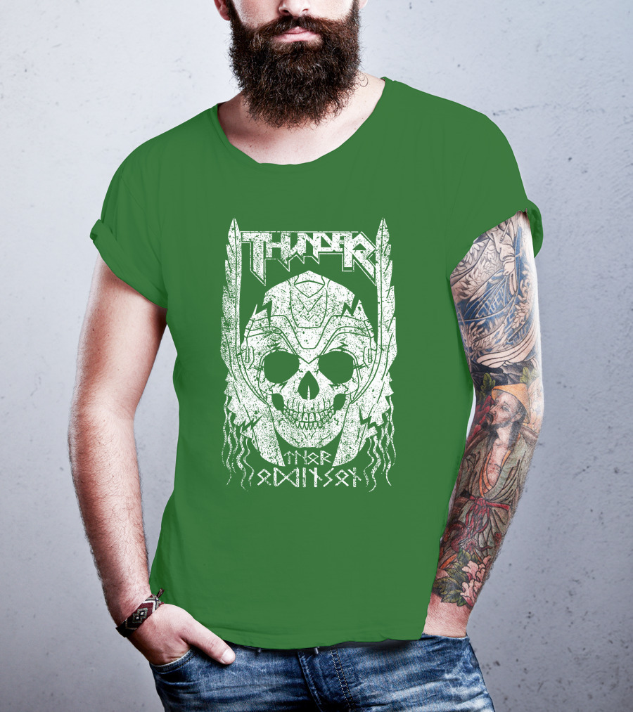 THUNDER Thor Odin Son Skull T-Shirt