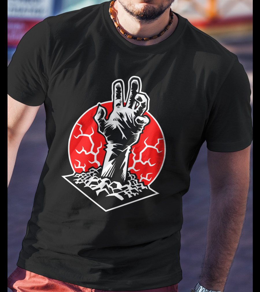 Rising Hand Of Doom Cracking Ground In Red Circle T-Shirt