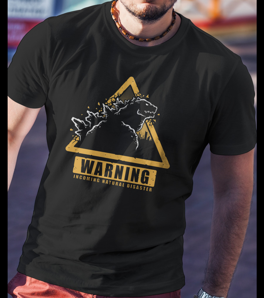 Warning Incoming Natural Disaster Triangle Monster Outline T-Shirt