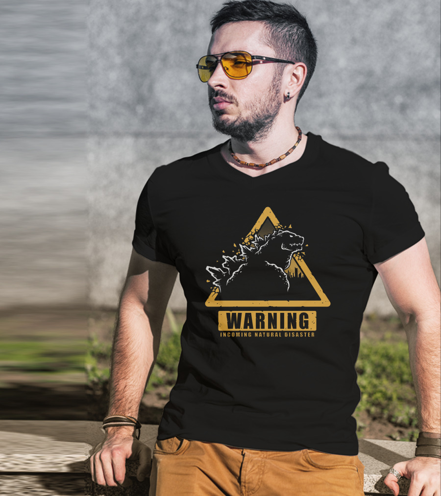 Warning Incoming Natural Disaster Triangle Monster Outline T-Shirt
