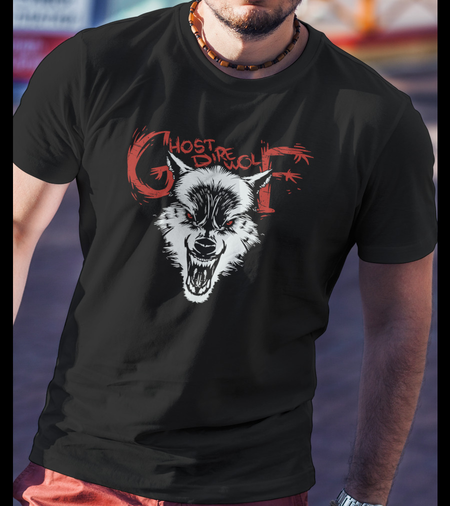 Ghost Direwolf Fierce Snarling Wolf Head T-Shirt