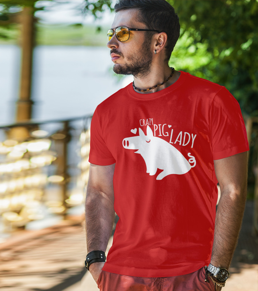 CRAZY PIG LADY Cute Hearts T-Shirt