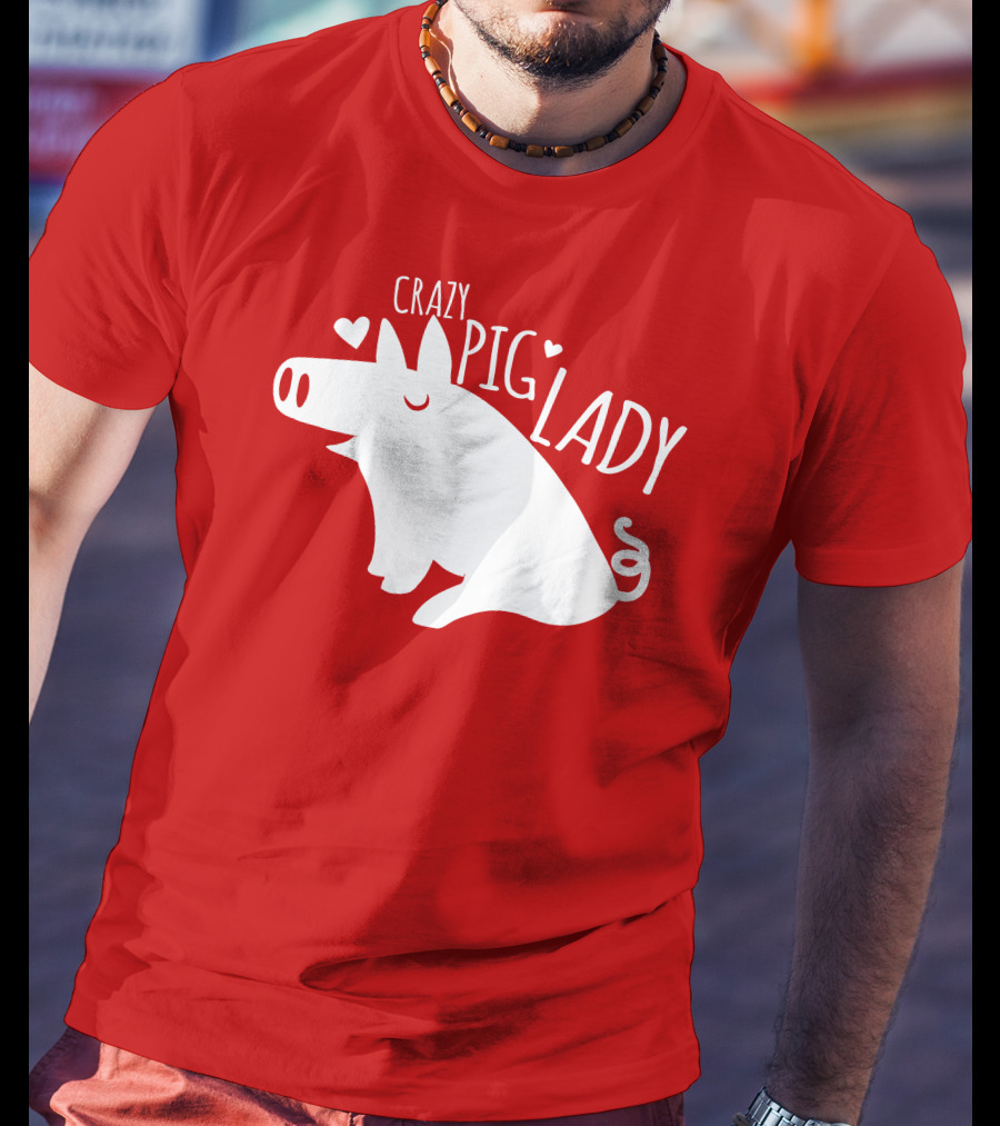 CRAZY PIG LADY Cute Hearts T-Shirt