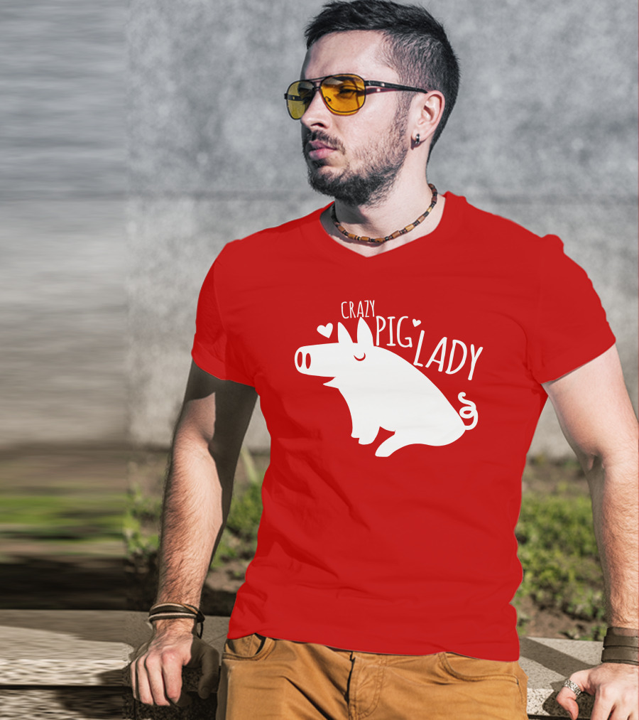 CRAZY PIG LADY Cute Hearts T-Shirt