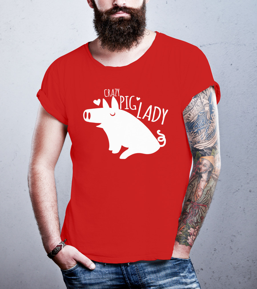 CRAZY PIG LADY Cute Hearts T-Shirt