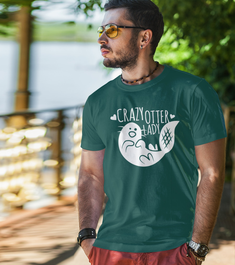 Crazy Otter Lady With Heart Accents T-Shirt