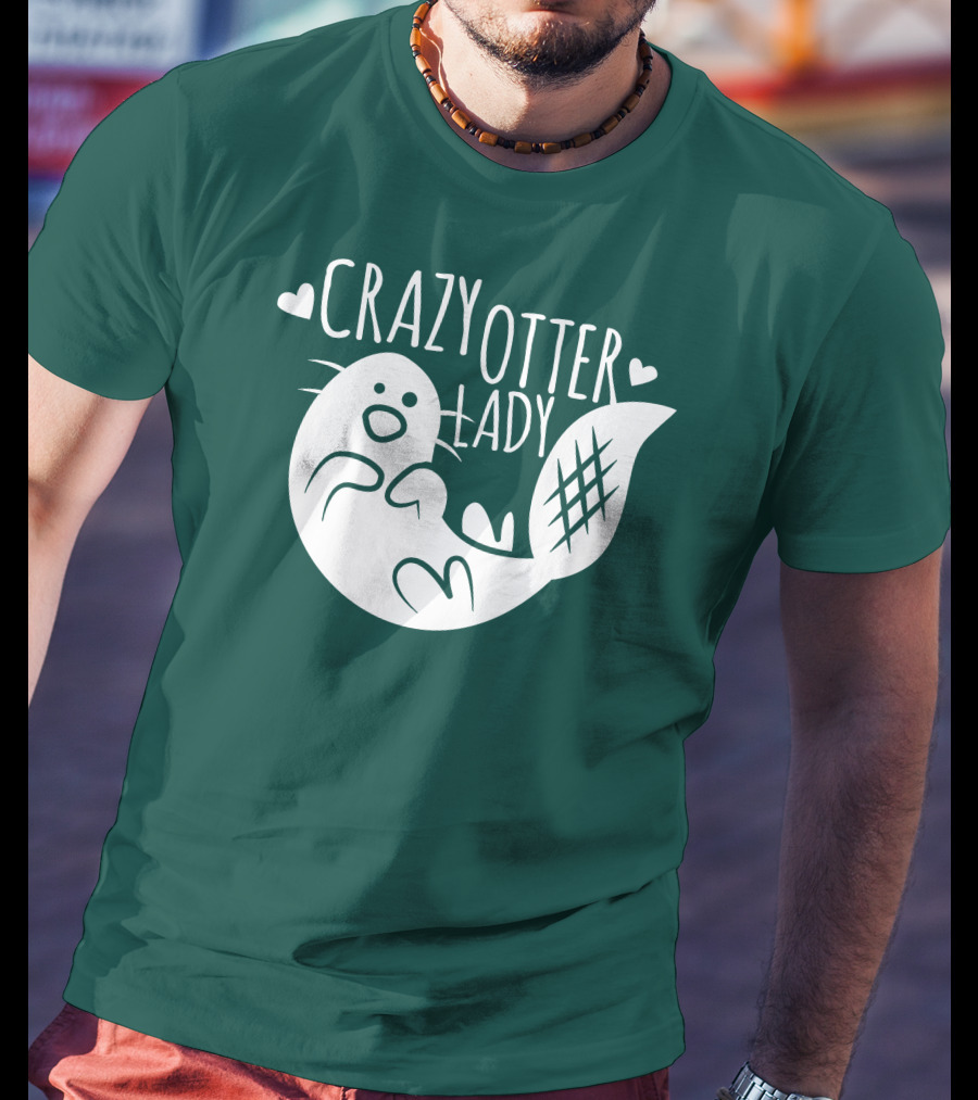 Crazy Otter Lady With Heart Accents T-Shirt