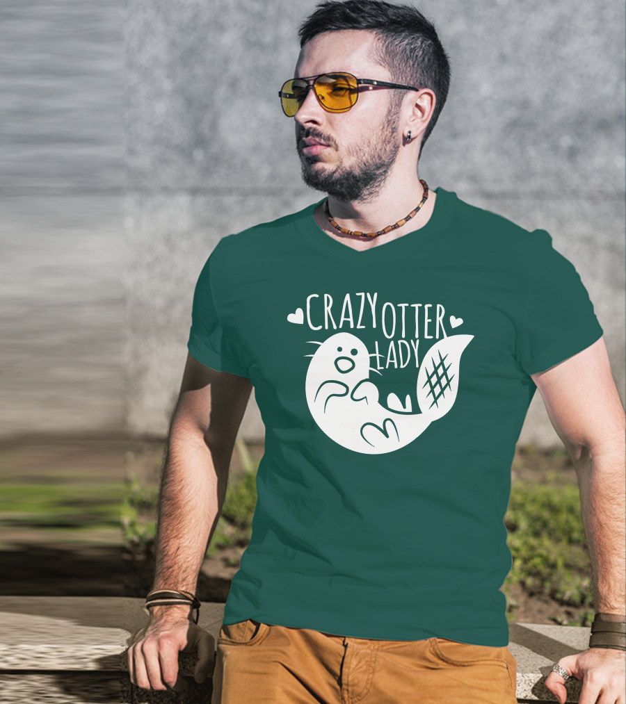 Crazy Otter Lady With Heart Accents T-Shirt