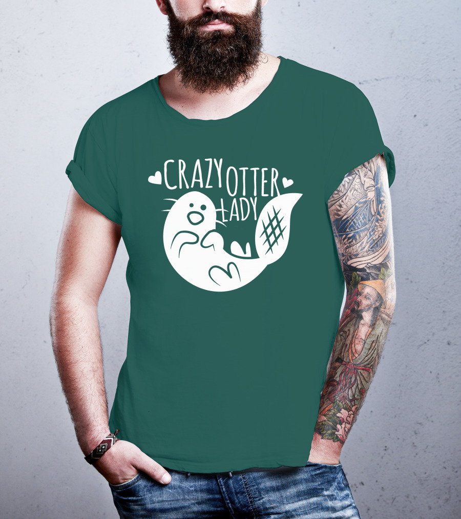 Crazy Otter Lady With Heart Accents T-Shirt