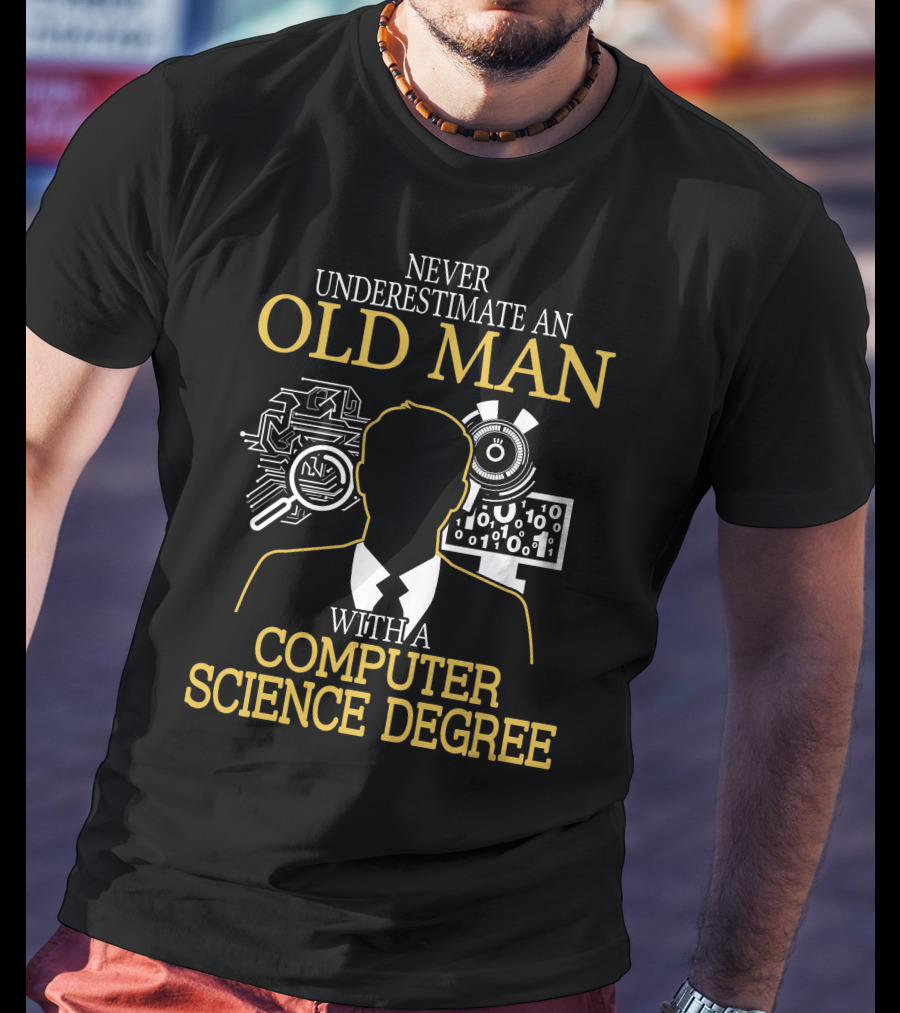 Never Underestimate An Old Man With A Computer Science Degree Circuit Binary Magnifying Glass T-Shirt