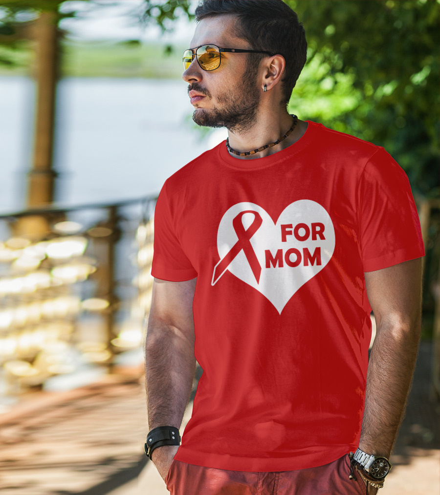For Mom Red Ribbon Awareness Heart T-Shirt