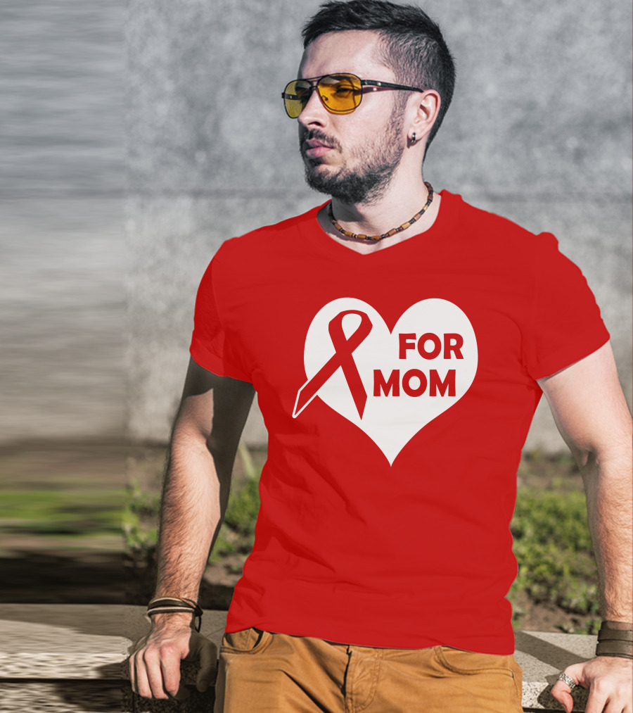 For Mom Red Ribbon Awareness Heart T-Shirt