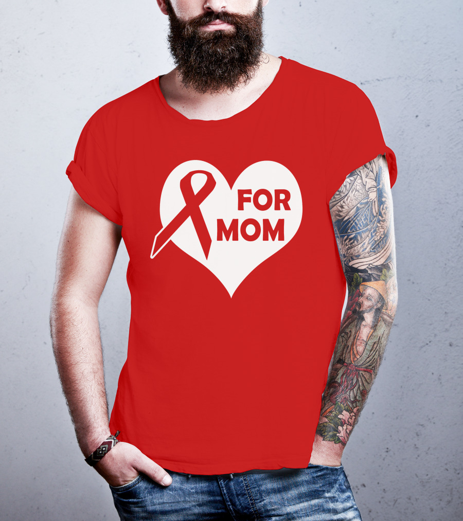 For Mom Red Ribbon Awareness Heart T-Shirt