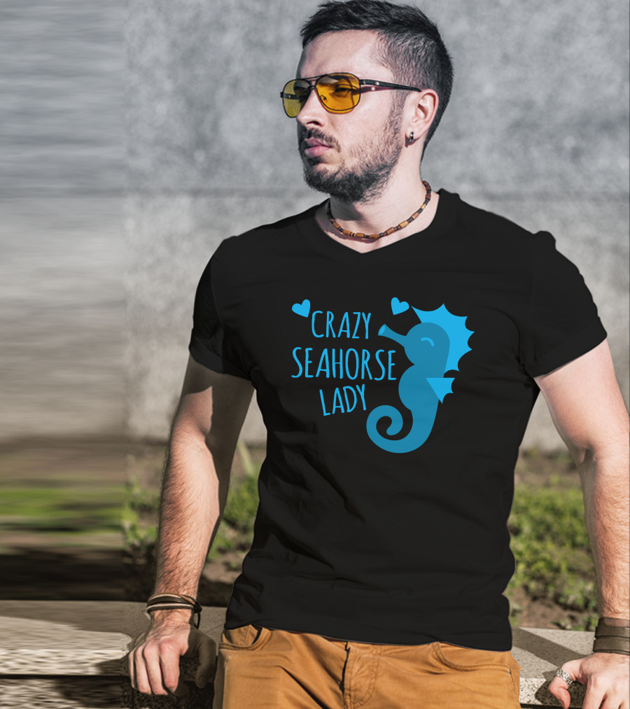 Crazy Seahorse Lady Hearts Blue Seahorse T-Shirt