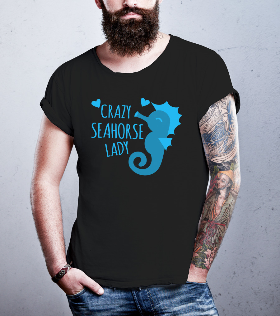 Crazy Seahorse Lady Hearts Blue Seahorse T-Shirt
