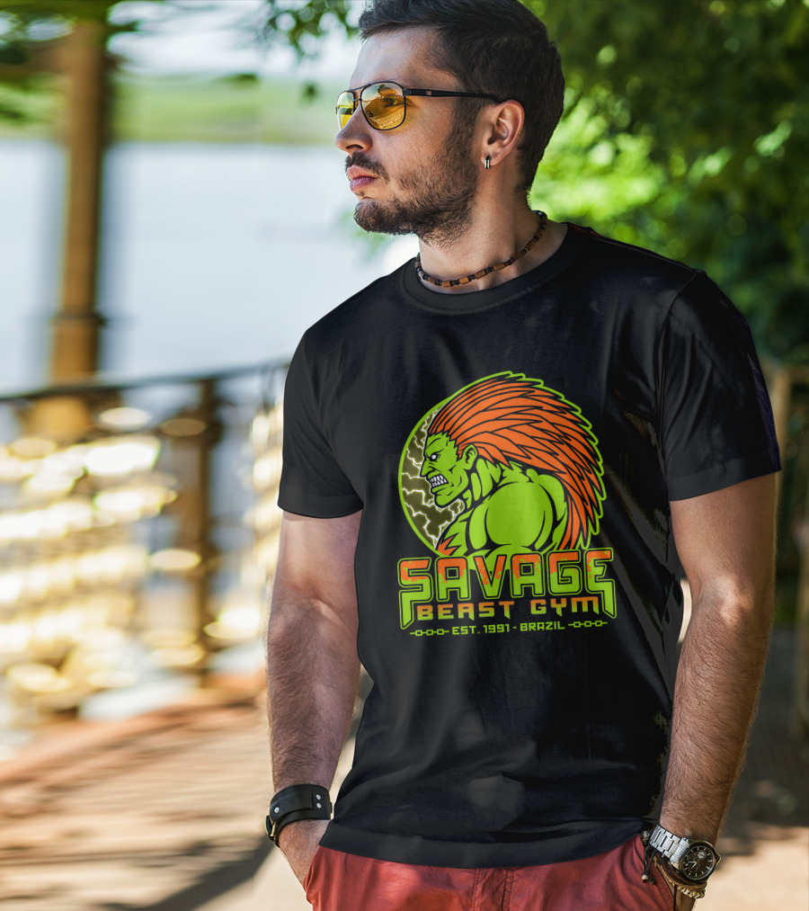 Savage Beast Gym Est. 1991 Brazil Green Monster With Orange Hair T-Shirt