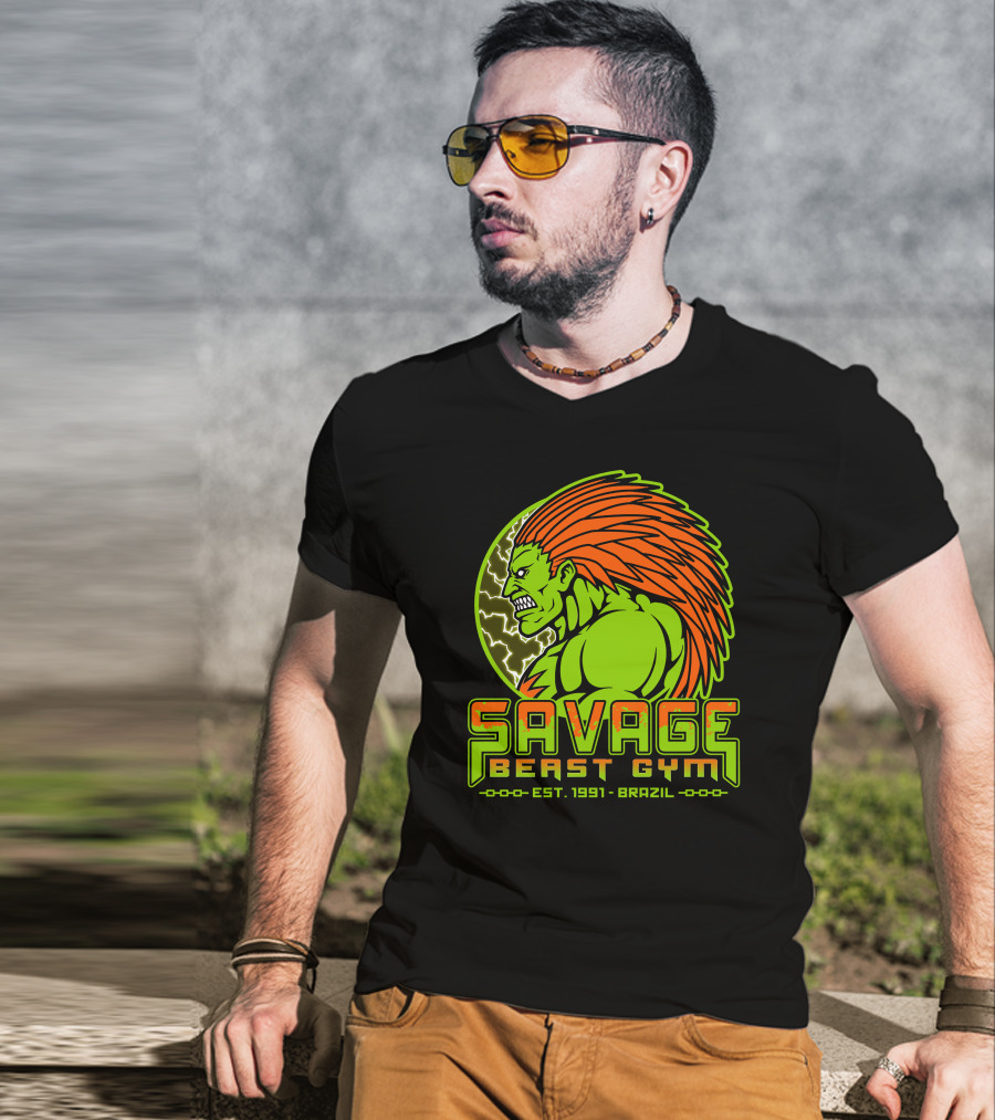 Savage Beast Gym Est. 1991 Brazil Green Monster With Orange Hair T-Shirt